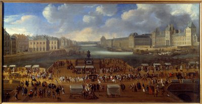 Le Pont Neuf visto da entrada da Place Dauphine, passagem de um cortejo na ponte em 1669 Pintura anônima. Sol. 0,81x1,62 m Paris, musee Carnavalet de Anonymous Anonymous