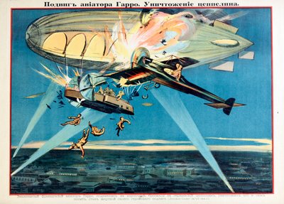 Lenda: Roland Garros (1888-1918) se tue en abattant un Zeppelin - Roland Garros atacando um Zeppelin par Anonymous de Anonymous Anonymous