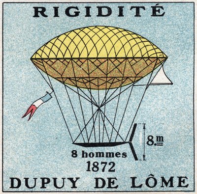 Les balloons: ballon haubanne de Henri Dupuy de Lome (1816-1885) em 1872. Ilustração anônima de 1925. Coleção particular. de Anonymous Anonymous