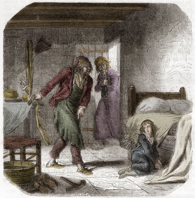 Luís XVII (1785-1795) no Templo, com seu geolier o sapateiro Antoine Simon - Gravura em "Histoire des Girondins" de Alphonse de Lamartine (1790-1869) 1865-1866 - Coleção particular de Anonymous Anonymous