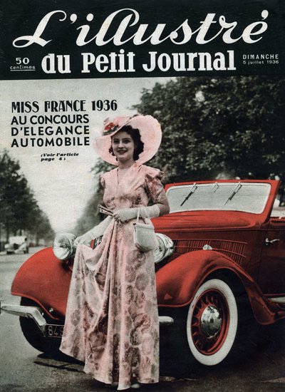 Lynne Lassal Miss France 1936, no concurso de elegância automotiva. Uma das revistas "L