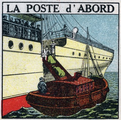 Correio: enviar correio a bordo de um navio de cruzeiro (correio primeiro). Ilustração anónima a partir de 1925. Coleção privada. de Anonymous Anonymous