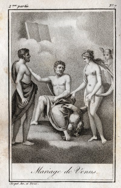 Casamento entre Marte e Vénus. Gravura de 1819 em "Lettres a Emilie sur la mythologie" de Charles Albert Demoustier (1760-1801). Coleção privada. de Anonymous Anonymous