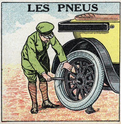 Tração mecânica: os pneus de um automóvel. Ilustração anónima de 1925. Coleção particular. de Anonymous Anonymous