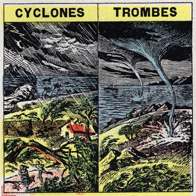 Meteorologia: ciclones e troncos (tornados). Ilustração anônima de 1925. Coleção privada. de Anonymous Anonymous