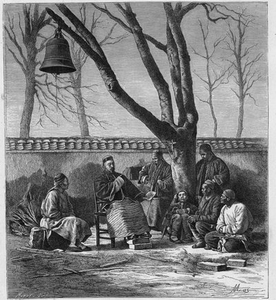 Ensino missionário da doutrina católica na Província de Henan (Ho Nan, Ho-Nan), China. Gravura em "Les Missions Catholiques au XIXeme Siecle", de Louis-Eugene (Louis Eugene) Louvet. coleção particular. de Anonymous Anonymous