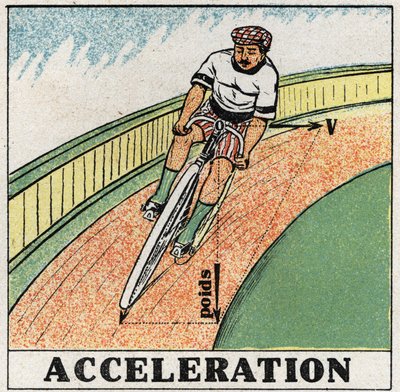 Movimentos: aceleração. Um ciclista a um canto. Ilustração anónima de 1925. Coleção privada. de Anonymous Anonymous
