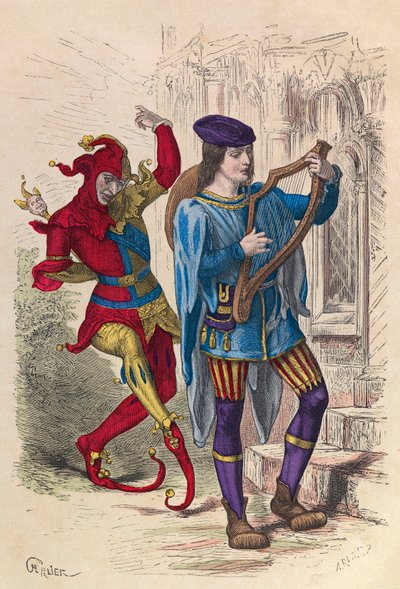 Musicien et fou dansant à Paris au 14th century - Musicien et fou dansant à Paris au 14th century - coleção particular de Anonymous Anonymous