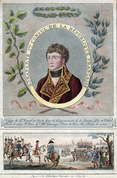 Napoleão Bonaparte como Primeiro Cônsul da França - Anónimo - 1802 - Gravura, aguarela - 28,1x17,9 - Colecção Privada de Anonymous Anonymous