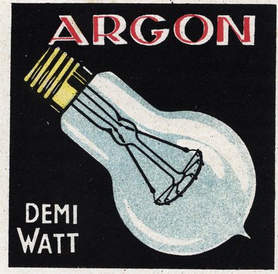 Novas propriedades do gás: o árgon é usado para encher uma lâmpada de meio watt. Ilustração anónima a partir de 1925. Coleção privada. de Anonymous Anonymous