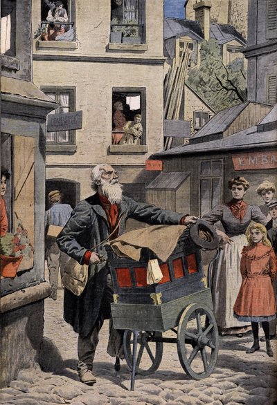 Velhos metiers: o bárbaro tocador de órgão nas ruas de Paris. Gravura na manchete do Jornal Petity, 26/04/1908. Colecção privada. de Anonymous Anonymous