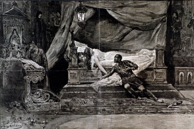 Otello suicida-se perto do corpo de Desdemona. Ilustração da última cena de Otello, ópera de Giuseppe Verdi de Anonymous Anonymous