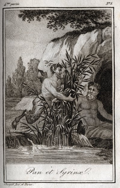 Pan e a ninfa Syrinx transformadas em canas (Pan e Ninfa Syrinx). Gravura de 1819 em "Lettres a Emilie sur la mythologie" de Charles Albert Demoustier (1760-1801). Coleção privada. de Anonymous Anonymous