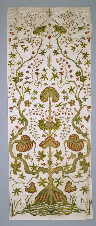 Painel de um conjunto de cortinas de cama, c.1705-25 (seda, fio de ouro e bordados) de Anonymous Anonymous