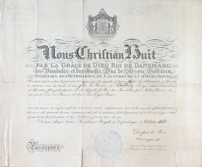 Passaporte do Rei da Dinamarca Christian VIII data de 1845. de Anonymous Anonymous