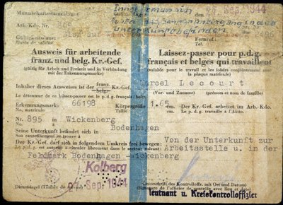Passaporte da Segunda Guerra Mundial, "Passaporte" para o CEO francês e belga que trabalha", 25/9/1944. de Anonymous Anonymous