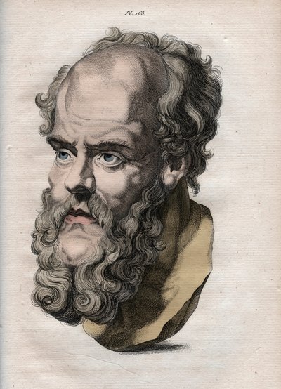Fisiognomia - Fisiognomonia - o filósofo grego Sócrates (ca. 469 a.C.-399 a.C.) (Busto de Sócrates (ca. 469 a.C.-399 a.C.), filósofo ateniense) gravura de 1808 em "A arte de conhecer os homens através da fisionomia" de Johann Gaspar (Gaspard) Lavater (1841 de Anonymous Anonymous