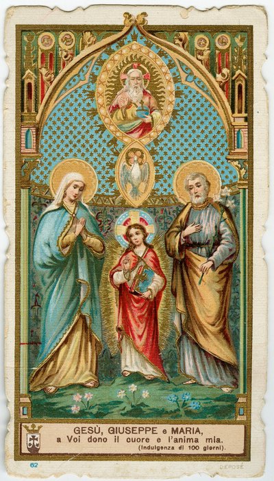 Imagem piedosa: A família santa com o Espírito Santo e Deus (cromolitografia) de Anonymous Anonymous