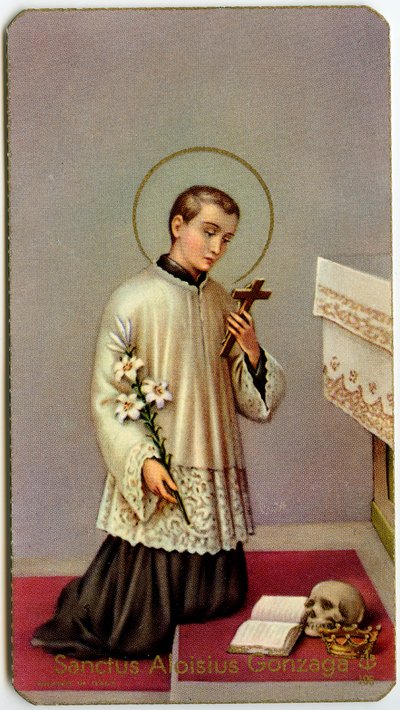 Imagem piedosa: Aloysius Gonzaga adorando a cruz (estampa) de Anonymous Anonymous