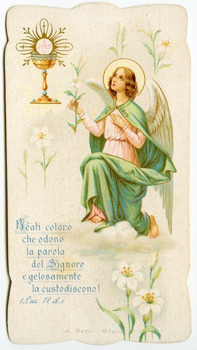 Imagem piedosa: Um anjo segurando um lilum (gravação) de Anonymous Anonymous