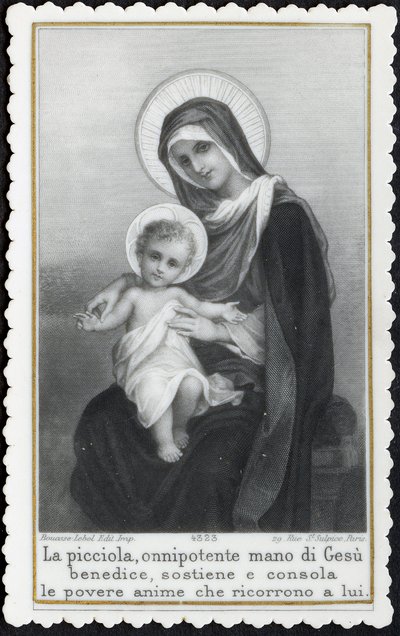 Imagem piedosa: Jesus como uma criança nos braços de sua mãe Maria (gravura) de Anonymous Anonymous