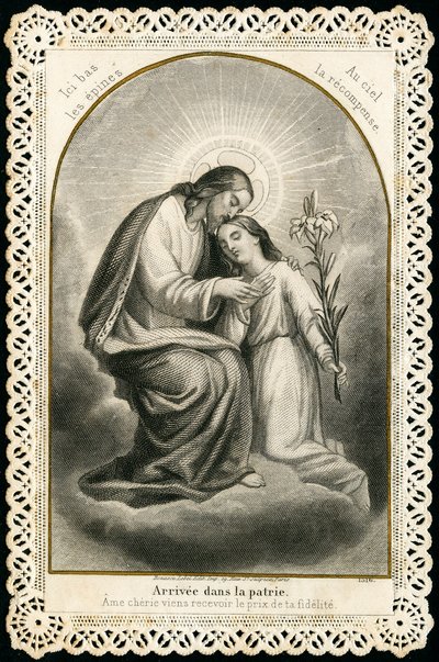 Imagem piedosa: Jesus recebendo as almas dos fiéis (gravura) de Anonymous Anonymous
