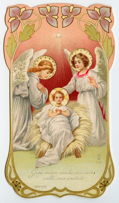 Imagem piedosa: Natividade de Jesus com Dois Anjos (cromolitografia) de Anonymous Anonymous