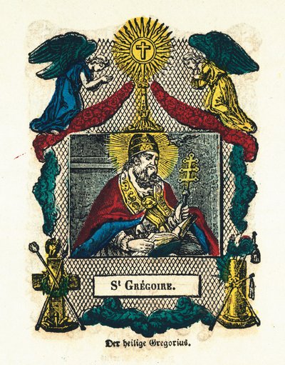 Imagem piedosa: Santo: Gregoire I, o Grande. Gravura da colecção privada do século XIX de Anonymous Anonymous