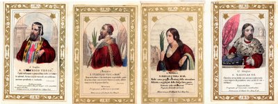 Imagem piedosa: "St. Ulrich de Augsburg, St. Stanislaus, St. Bibiana, St. Ladislas I da Hungria" Cartão de colecção privada de Anonymous Anonymous