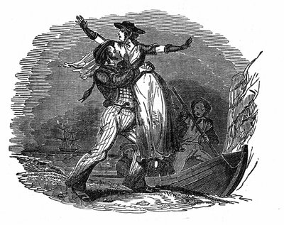 O pirata Charles Gibbs leva uma rapariga holandesa do seu navio (início do século XIX). Gravação de "O próprio livro pirata" de 1837. de Anonymous Anonymous
