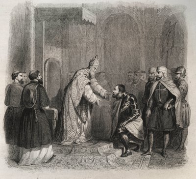 Papa S. Pio V (Pio ou Pio) (1566-1572) recebendo o vencedor da Batalha de Lepante. Gravura de 1846 em "Vidas dos Santos". Coleção privada. de Anonymous Anonymous