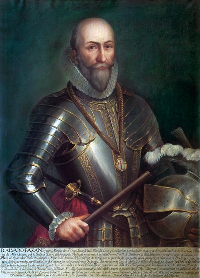 Retrato de Álvaro de Bazan y Guzman, primeiro Marquês de Santa Cruz (1526-1588), almirante e navegador espanhol. Pintura anônima, óleo sobre tela. de Anonymous Anonymous