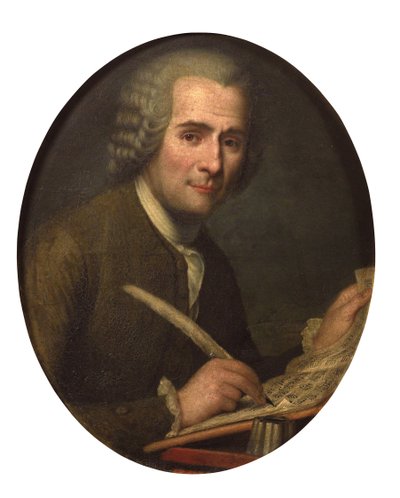 "Portrait de Jean Jacques Rousseau ecrivant une partition musicale" (Jean-Jacques Rousseau (1712-1778) escrevendo uma partituras) Peinture anonyme Óleo sobre tela Dim 65x54 cm Colecção Privada de Anonymous Anonymous