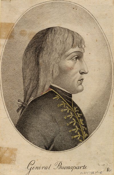 "Retrato do General Napoleão Bonaparte (1769-1821)" Gravura anónima 1796 Dim 19,2x12,5 cm Colecção Privada de Anonymous Anonymous