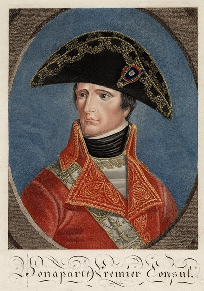 "Portrait du Premier Consul Napoleon Bonaparte (1769-1821)" - Napoleon Bonaparte como Primeiro Cônsul da França - Anónimo - 1801 - Gravura, aguarela - 27x19,4 - Colecção Privada de Anonymous Anonymous