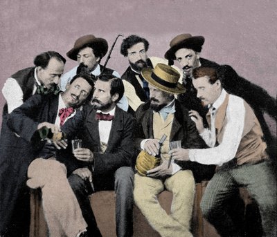 Grupo de artistas de retrato (Macchiaioli) em Florença: entre eles Gaetano Bianchi, Cristiano Banti, Vito d