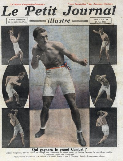 Retrato do boxeador francês Georges Carpentier que irá lutar contra o boxeador americano Jack Dempsey pelo título de Campeão do Mundo. Ilustração retirada do "Le petit journal illustrious" de 19/06/1921. Coleção Particular de Anonymous Anonymous