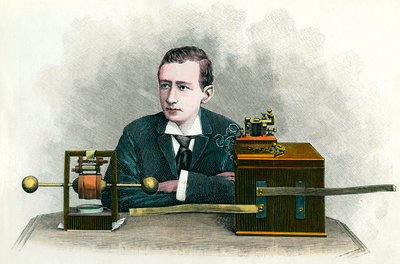 Retrato de Guglielmo Marconi (1874-1937), físico italiano, inventor do telégrafo. Gravura por volta de 1900 Coleção particular de Anonymous Anonymous
