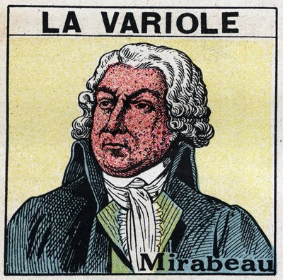 Retrato de Honore Gabriel (Honore-Gabriel) Riqueti, Conde de Mirabeau (1749-1791) com a face da figura por varíola. Para evitar cicatrizes causadas pela varíola, os pacientes devem ser tratados em quartos ou entrar apenas com luz vermelha, livre de raios u de Anonymous Anonymous