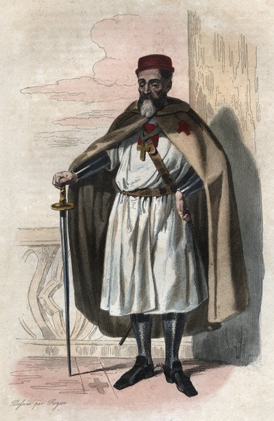 Retrato de Jacques de Molay (Jacques de Molay) (Molai) (1243-1314), Grão Mestre dos Templários. ilustração de "Le Plutarque Français" de Edmond Mennechet de Anonymous Anonymous
