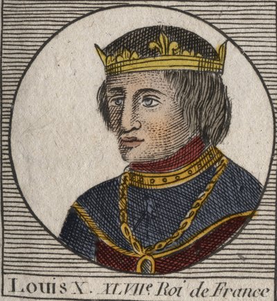 Retrato de Louis X le Hutin (1289 - 1316), Rei de França - Louis X (1289-1316) o Teimoso, Rei de França e Navarra - gravura de "Instruction sur l
