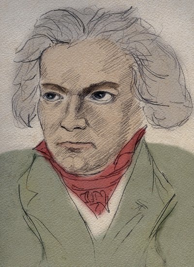 Retrato de Ludwig van Beethoven (1770-1827) Compositor alemão - desenho anónimo do início do século XX - Colecção privada - de Anonymous Anonymous