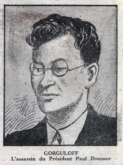 Retrato de Paul Gorgulov ou Gorguloff (1895-1932), assassino do presidente francês Paul Doumer (1857-1932). Gravura em "L