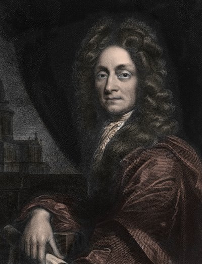 Retrato de Sir Christopher Wren, arquitecto inglês (1632-1723). de Anonymous Anonymous