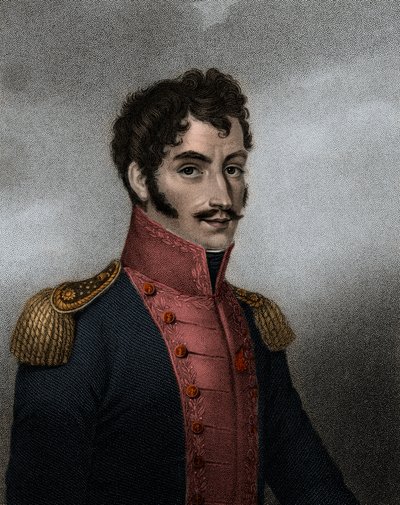 Retrato do político e militar venezuelano Simon Bolivar (1783-1830), presidente da Colômbia e do Peru de Anonymous Anonymous