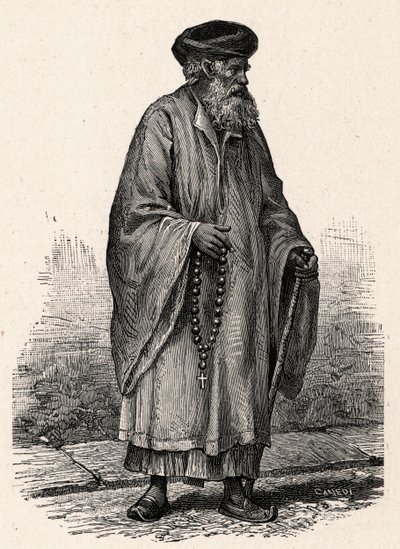 Retrato de um copta católico de Zifte, no Egipto. Gravura em "Les Missions Catholiques au XIXeme Siecle" de Louis-Eugene (Louis Eugene) Louvet. coleção particular. de Anonymous Anonymous