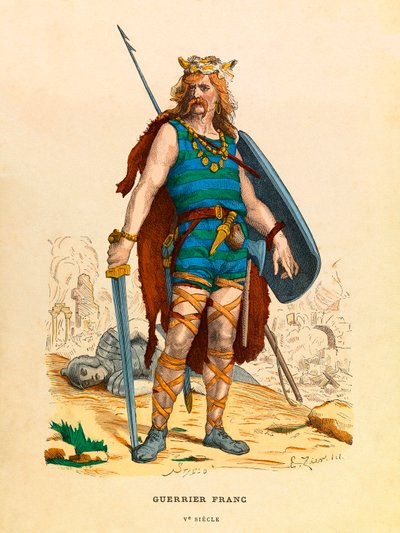 Retrato de um guerreiro Franc durante a Antiguidade, gravura - coleção particular de Anonymous Anonymous