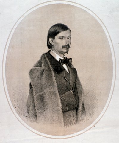 Retrato do maestro italiano, contrabaixista e compositor Giovanni Bottesini (Desenho. 1858) de Anonymous Anonymous
