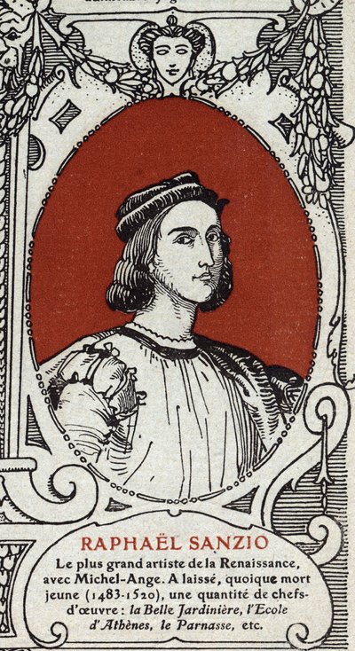 Retrato do pintor italiano Renascentista Raphael (Raffaello Sanzio 1483-1520). Gravura de 1914. Coleção particular. de Anonymous Anonymous