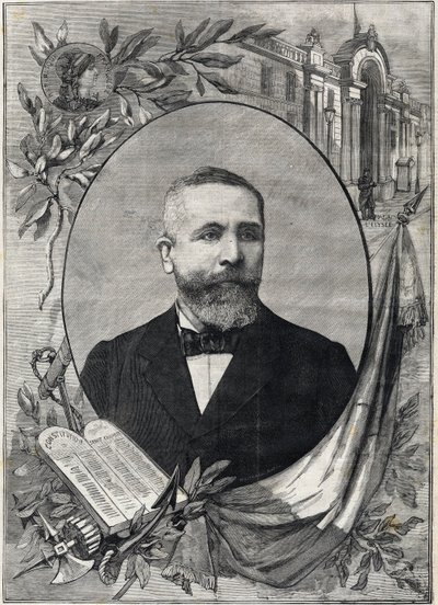 Retrato do novo presidente francês Emile Loubet (1838-1929), eleito em 18 de fevereiro de 1899. Gravura. Em "A Pequena Parisiense". de Anonymous Anonymous